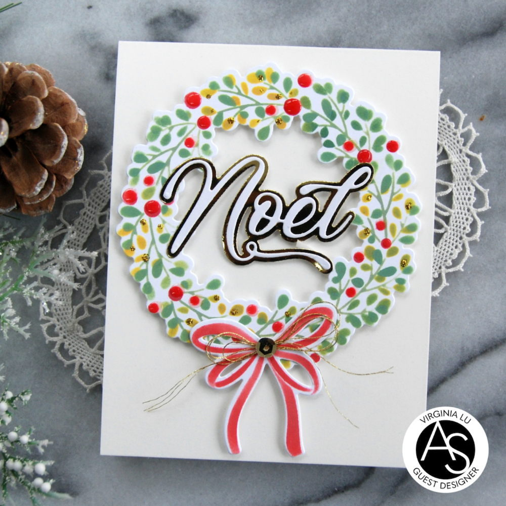 Alex Syberia Designs Holiday Wreath and Branch Stencil and Die Set asd-sted-137 noel