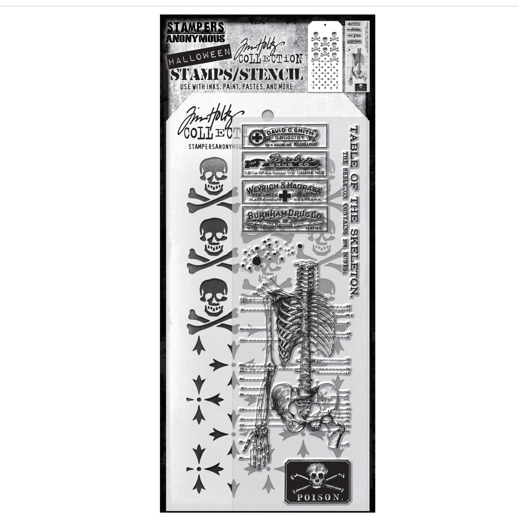 Tim Holtz Clear Stamps and Stencil EXAMINATION THMM129