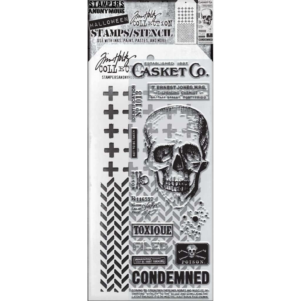 Tim Holtz Clear Stamps and Stencil REST IN PEACE THMM148