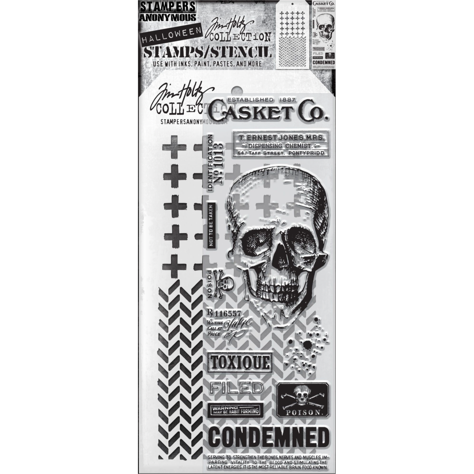 Tim Holtz Clear Stamps and Stencil REST IN PEACE THMM148