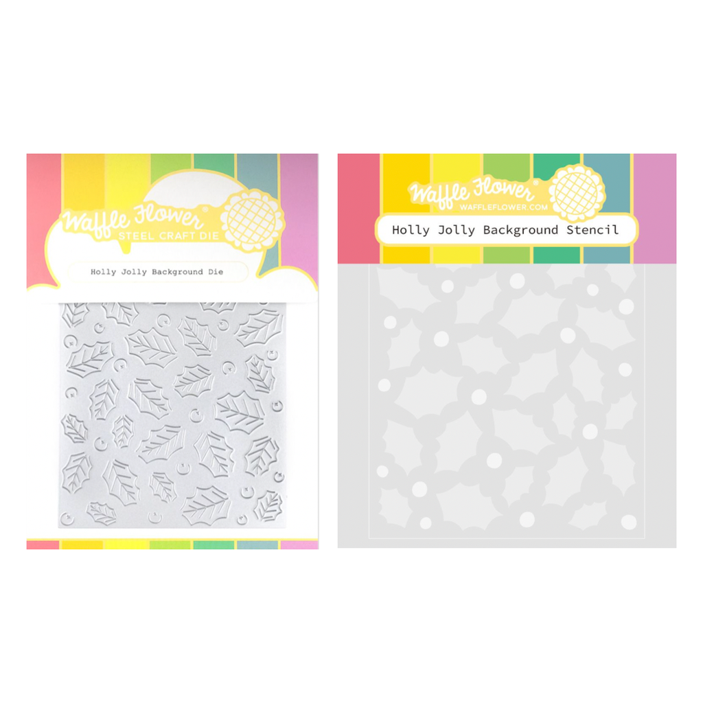 Waffle Flower Holly Jolly Background Die and Stencil Set