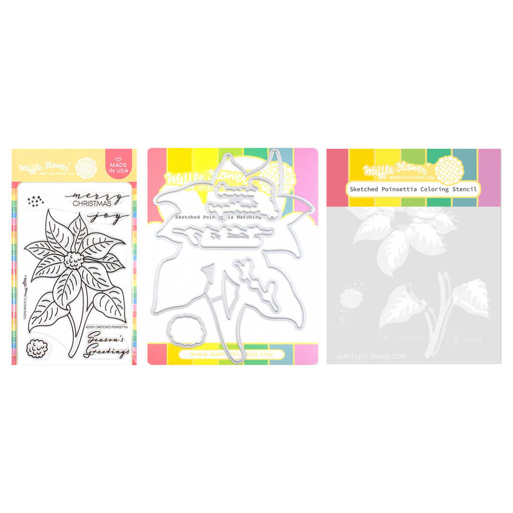 Waffle Flower Waffle Flower Sketched Poinsettia Clear Stamps, Matching Dies, and Coloring Stencil Set