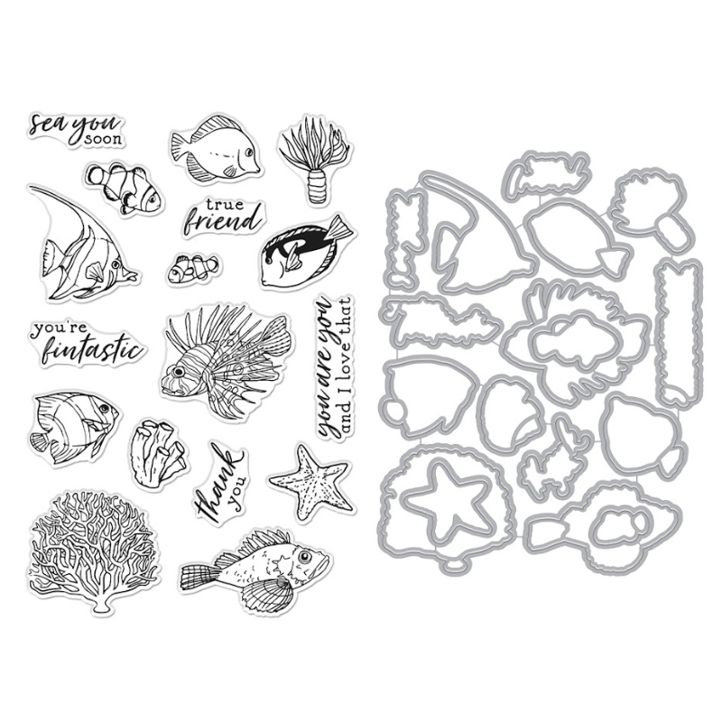 Hero Arts Tropical Fishes Clear Stamp and Die Set sb406