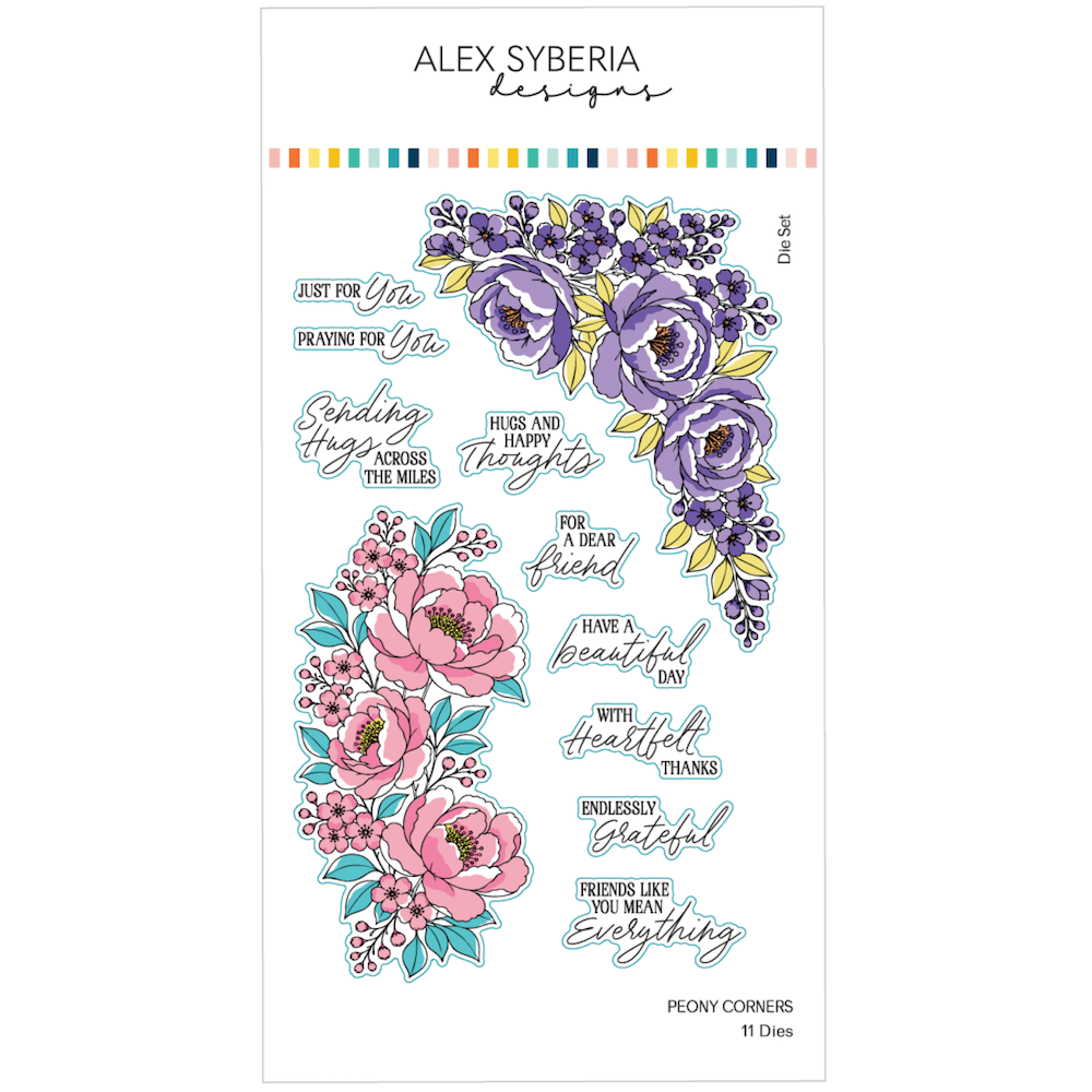 Alex Syberia Designs Peony Corners Stamps Dies and Stencils Bundle