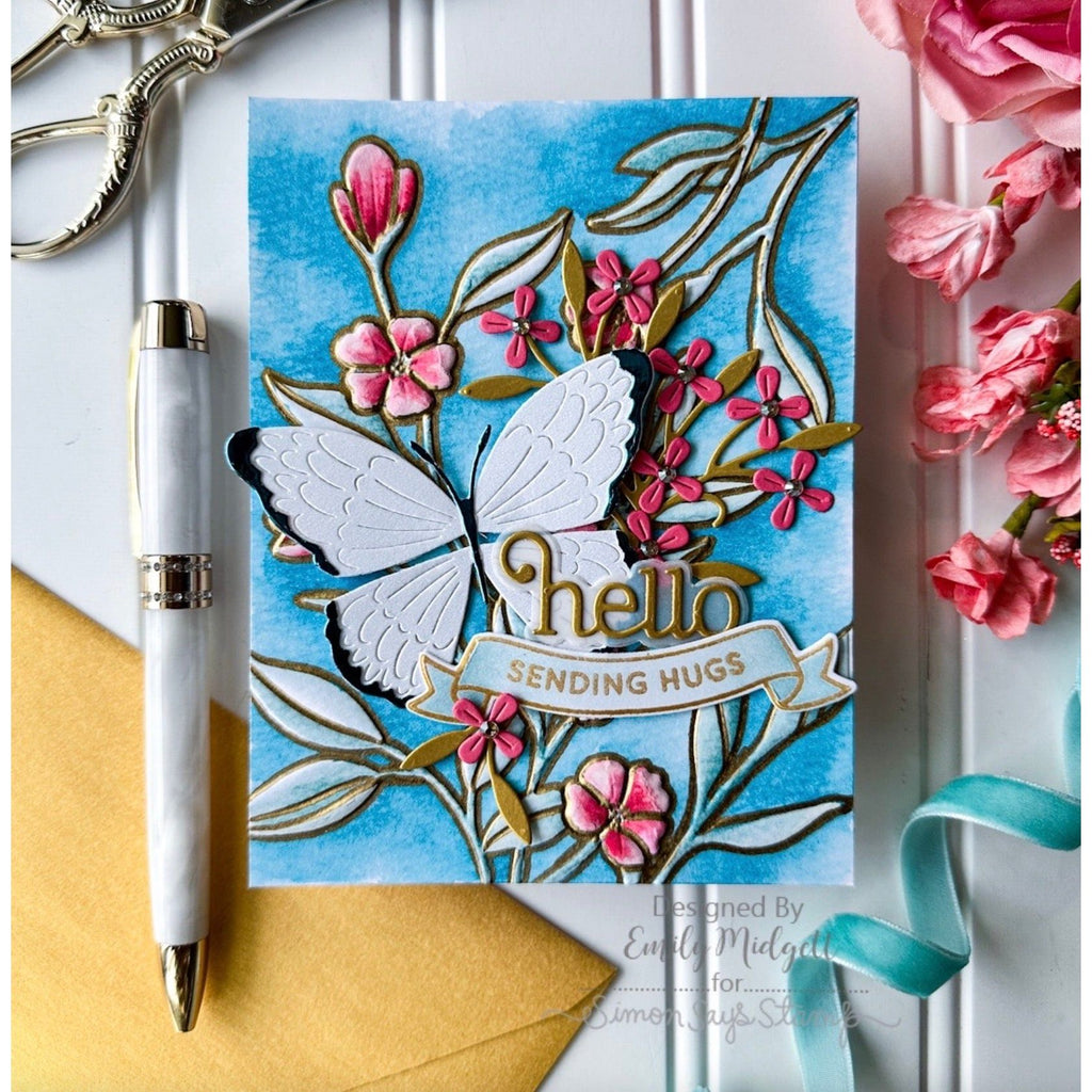 Simon Says Stamp Embossing Folder Floral Bunches sf501 Moments in Time Hello Card | color-code:ALT13