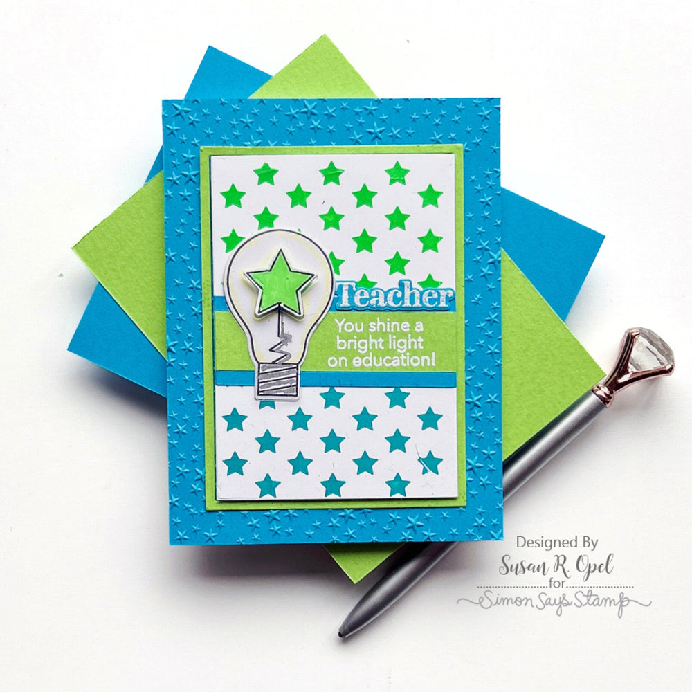 Simon Says Stamp Embossing Folder Shimmering Starfall sf381 Celebrate Teacher Card