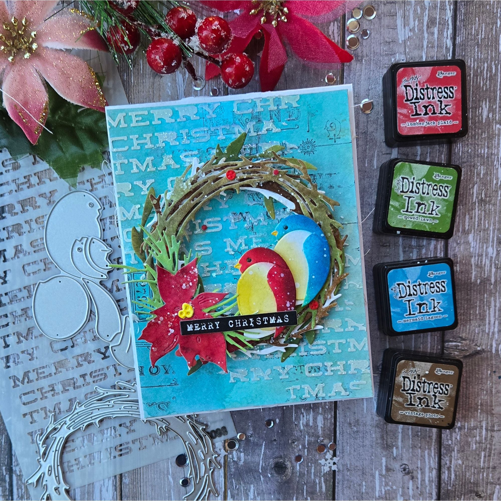Simon Says Stamp Side Perched Bird Wafer Die s1039 Sugar and Spice Holiday Card