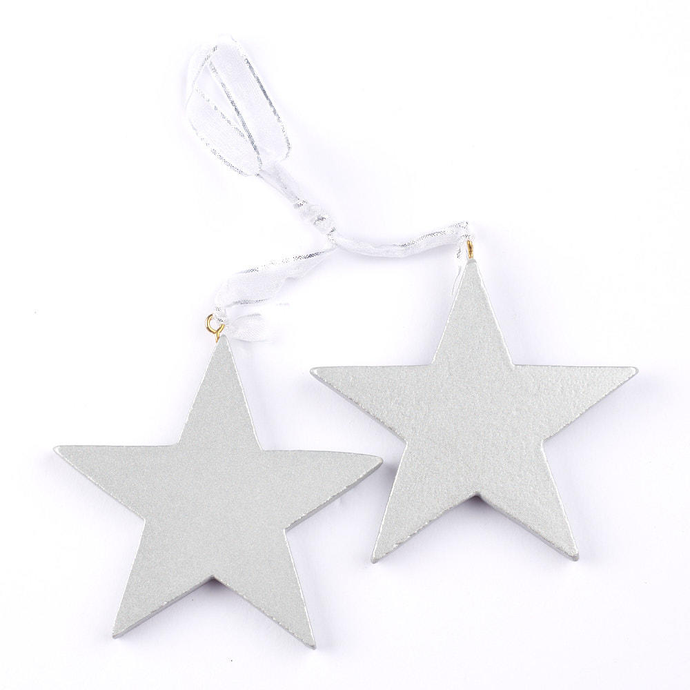 Silver Wood Star Ornaments 74024