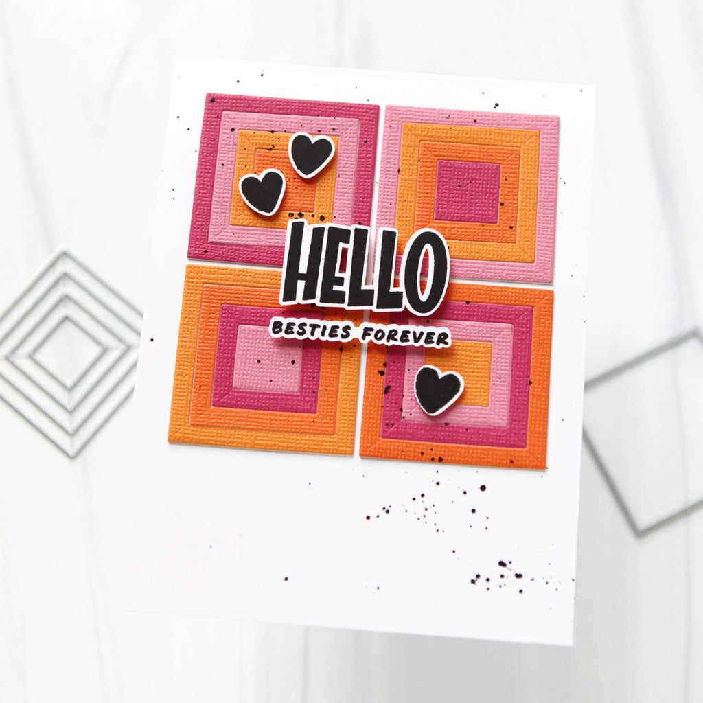 Simon Says Clear Stamps Paper Cut Messages 3463ssc Pink and Orange Squares Hello Card Cathy Zielske | color-code:ALT03