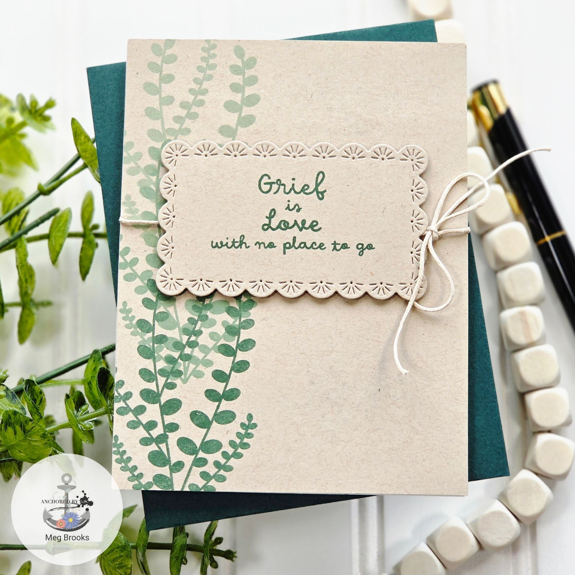 Simon Says Clear Stamps With Sympathy 2342ssc Always There Grief is Love Card kraft green Meg Brooks