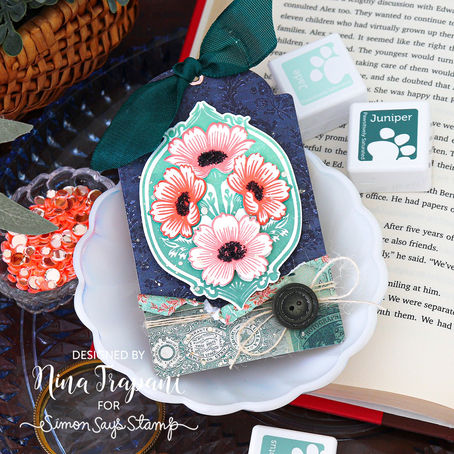 Simon Says Stamp Deco Blossoms Wafer Dies 1616sdc Nina-Marie Trapani Vintage Floral Tag