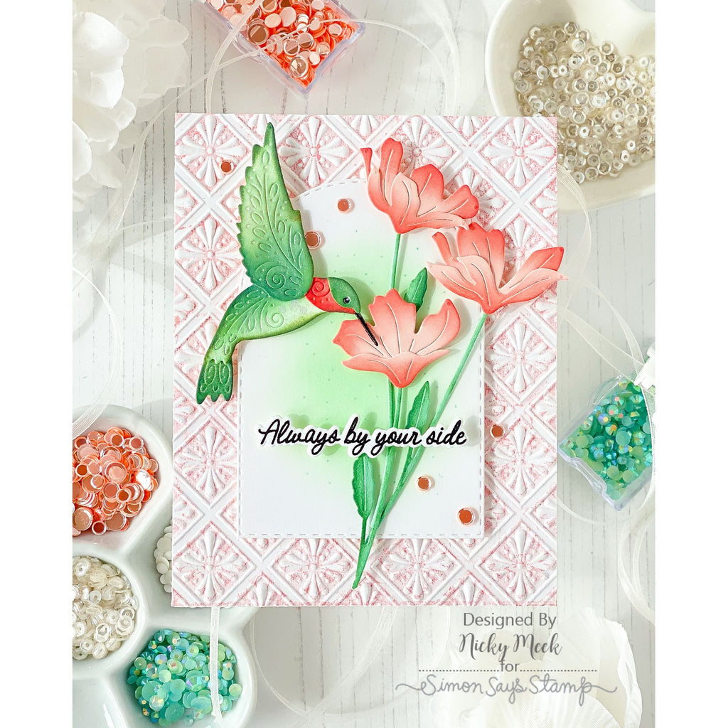 Simon Says Stamp Embossing Folder Bedazzled sf617 Nicky Meek Hummingbird Card