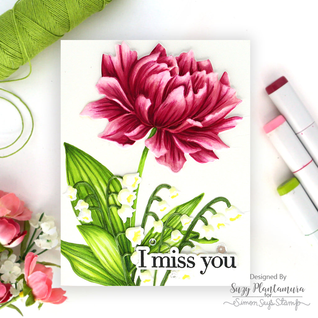 Simon Says Stamp Embossing Folder and Cutting Dies Peony and Bells sfd595 Always There Floral Miss You Card Suzy Plantamura | color-code:ALT01