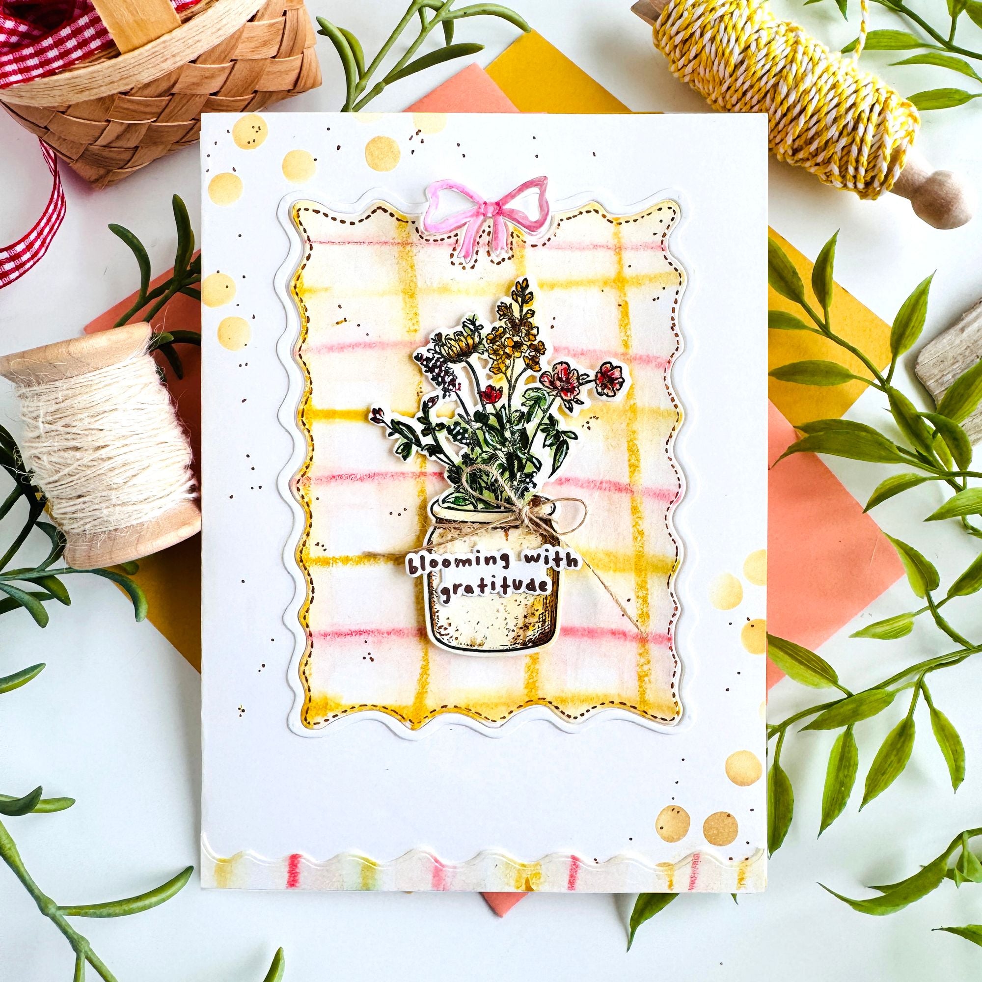 Simon Says Stamp Hand-tied Frame Wafer Dies 1741sd Bobbi Lemanski Pastel Plaid and Florals Gratitude Card