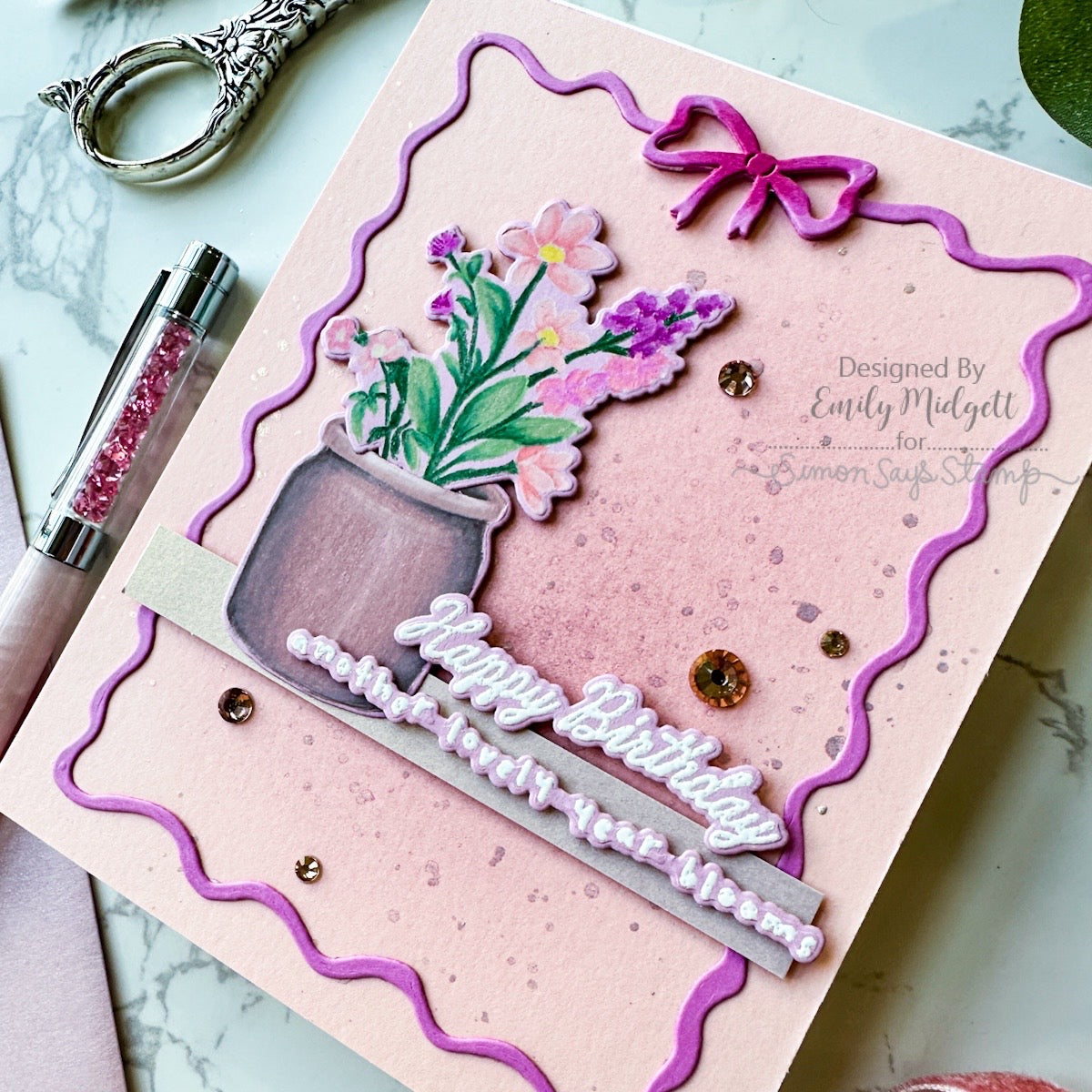Simon Says Stamp Hand-tied Frame Wafer Dies 1741sd Emily Midgett No-Line Coloring Floral Birthday Card | color-code:ALT03