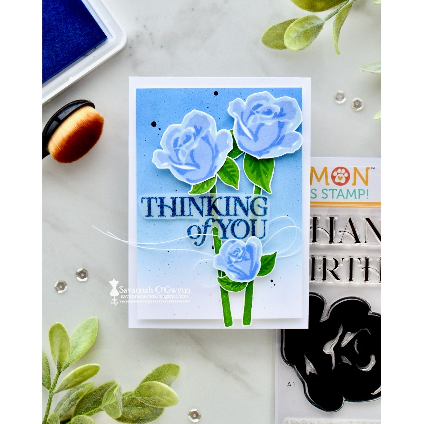 Simon Says Stamp Heirloom Roses Wafer Dies 1615sdc Always There Blue Rose Thinking of You Card Savannah O'Gwynn