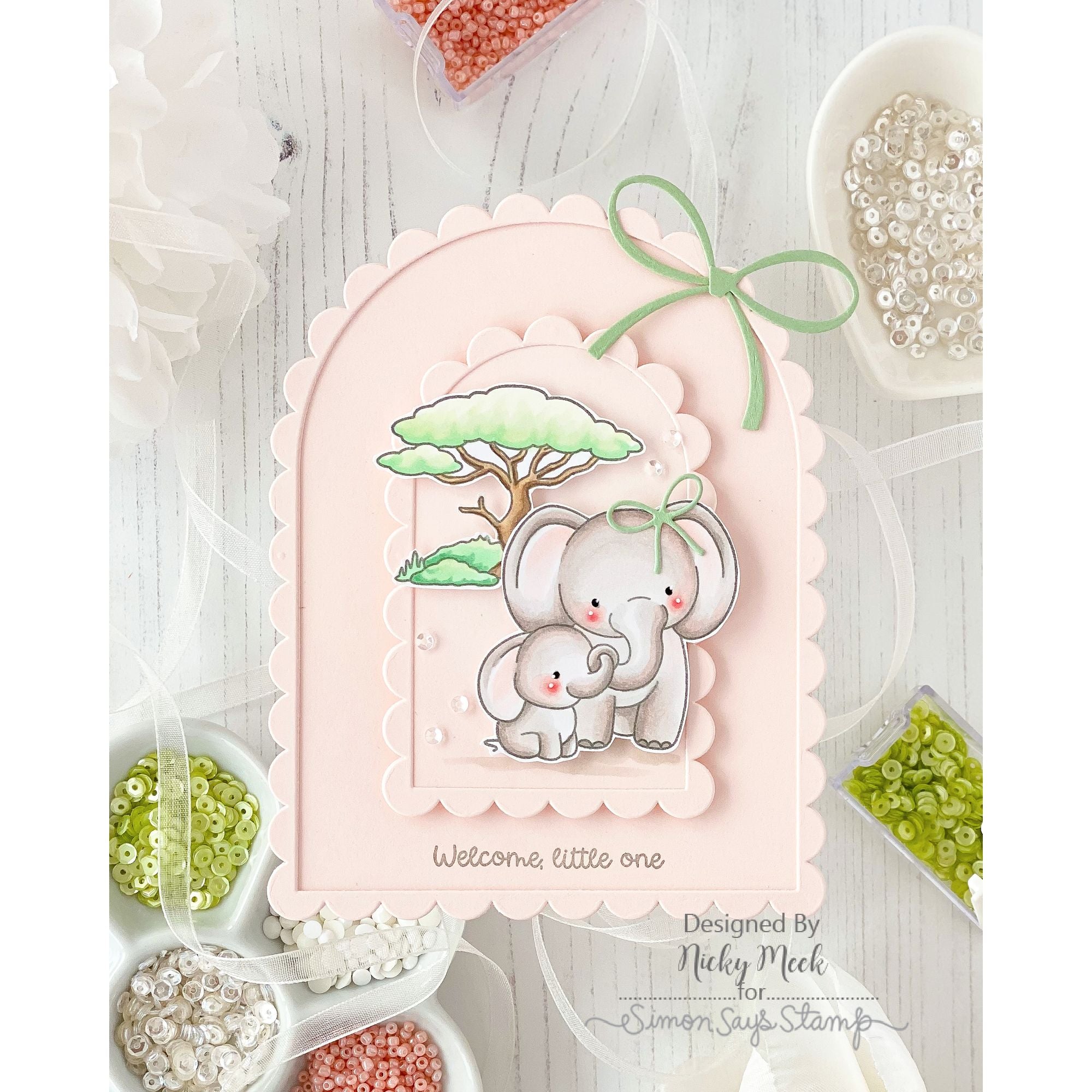 Simon Says Stamp Little Bows Wafer Dies s1137 In My Heart Baby Card
