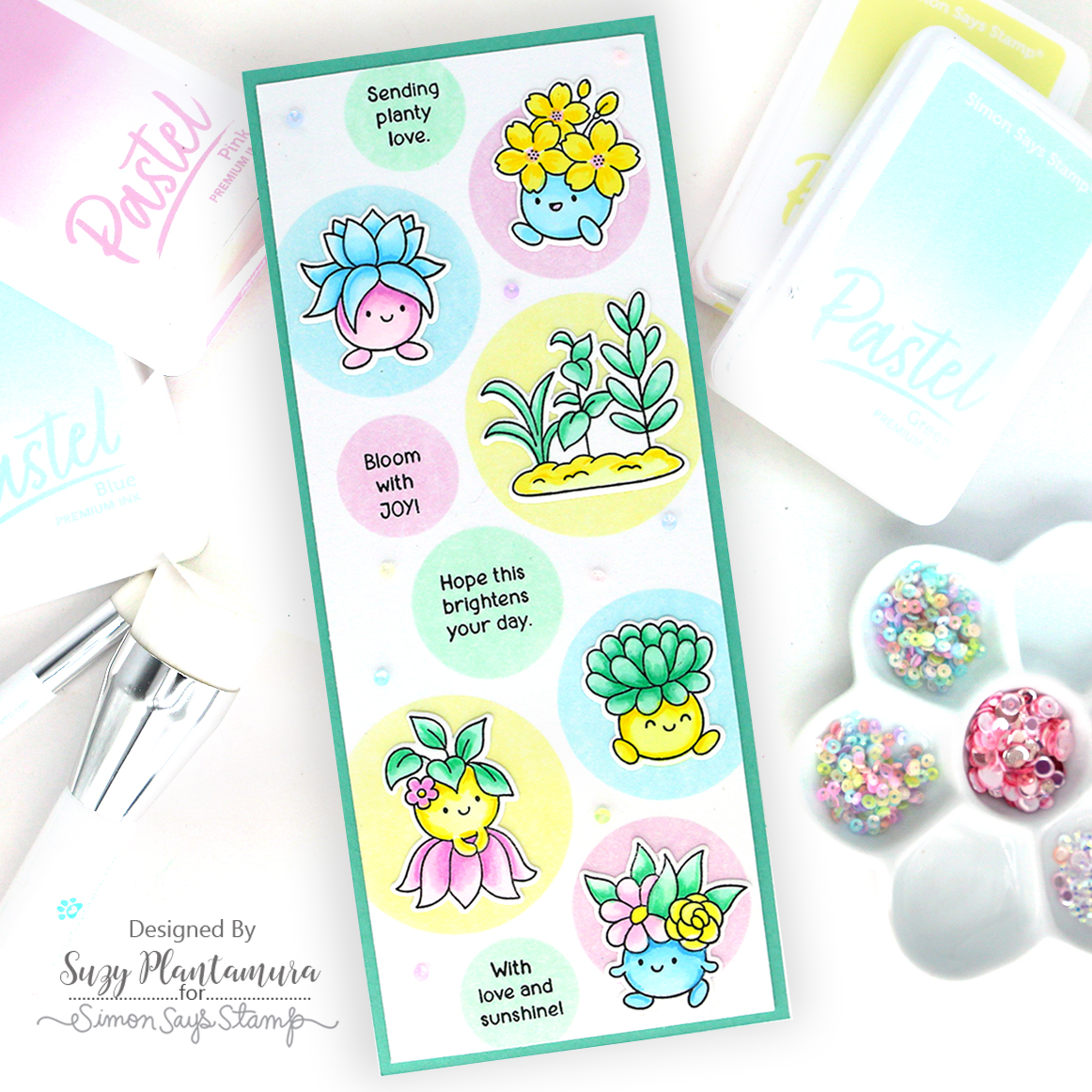 Simon Says Stamp Pack of 4 Detail Shading Brushes set1283br Shine On Cute Buds Slimline Joy Card Suzy Plantamura