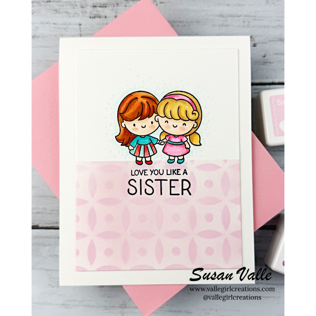 Simon Says Stamp Pawsitively Saturated Ink Cubes Pink Fairies and Re-Inkers ink621set Sister Card Susan Valle