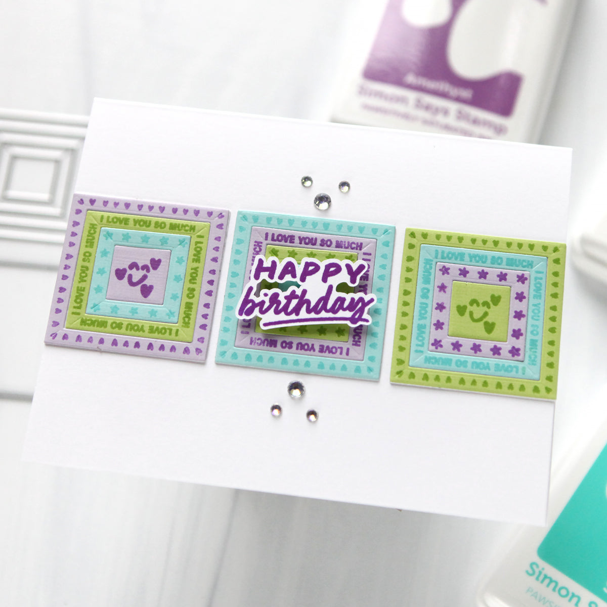 Simon Says Stamp Pop Art Wafer Dies 1718sdc Cool Tone Squares Birthday Card Cathy Zielske | color-code:ALT05