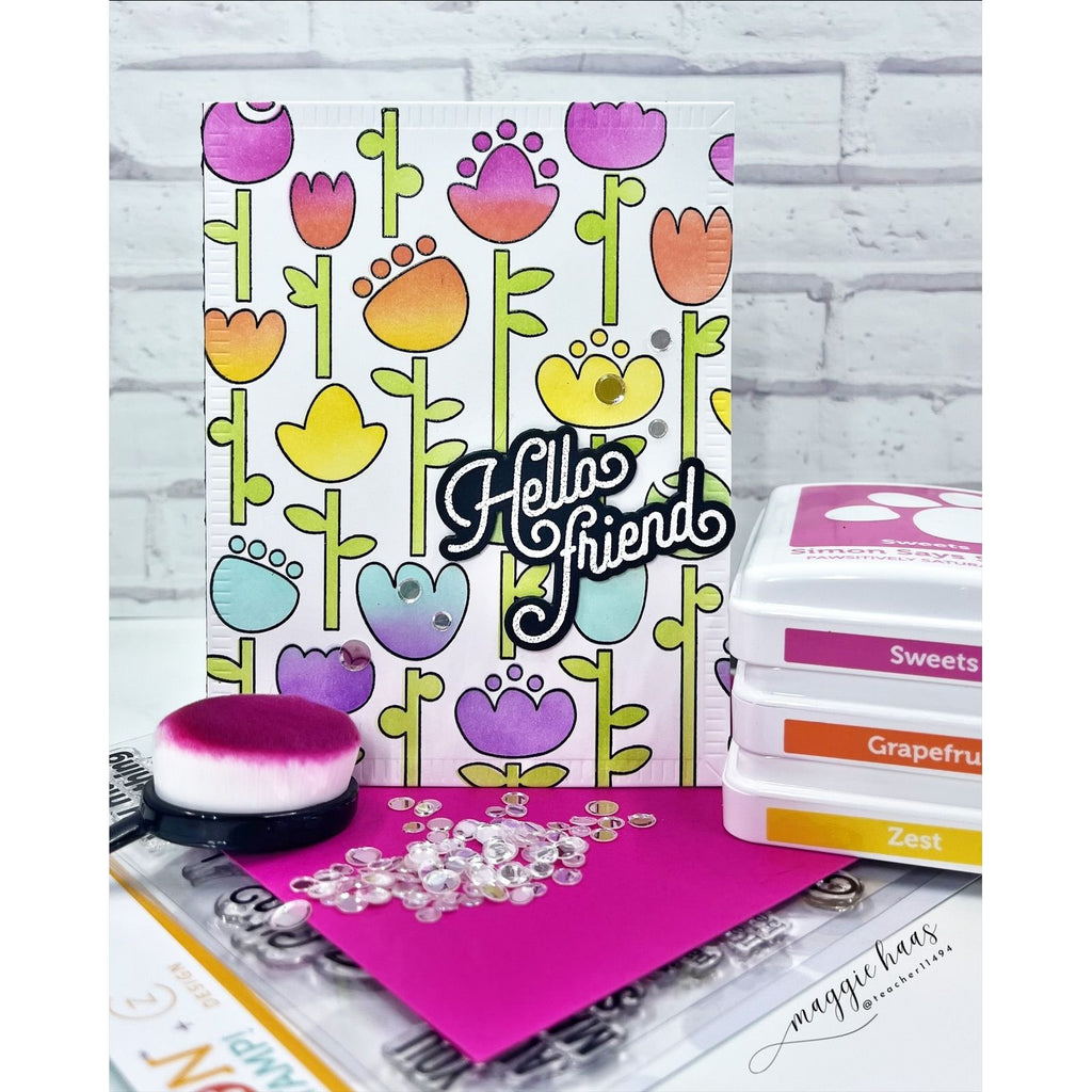 Simon Says Stamp Set of 2 Stencils Folk Flowers 1113stc In My Heart Hello, Friend Card