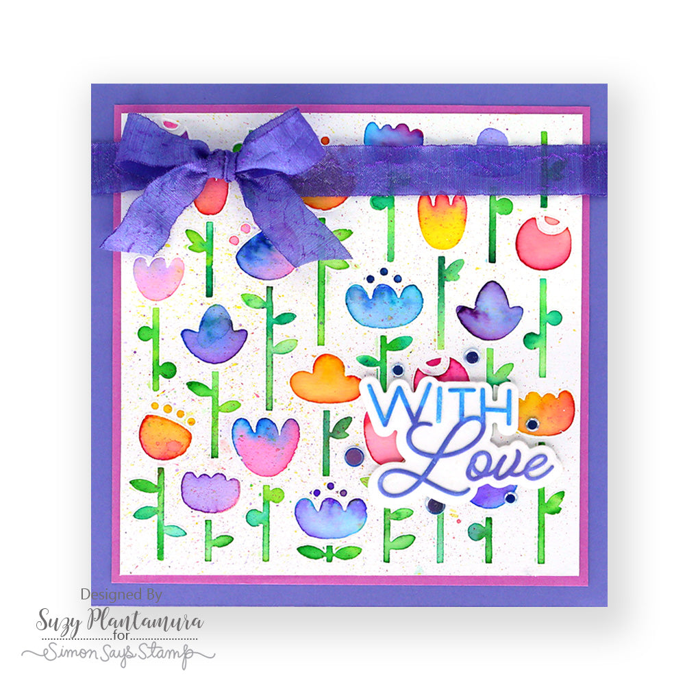 Simon Says Stamp Set of 2 Stencils Folk Flowers 1113stc In My Heart With Love Card Suzy Plantamura | color-code:ALT02