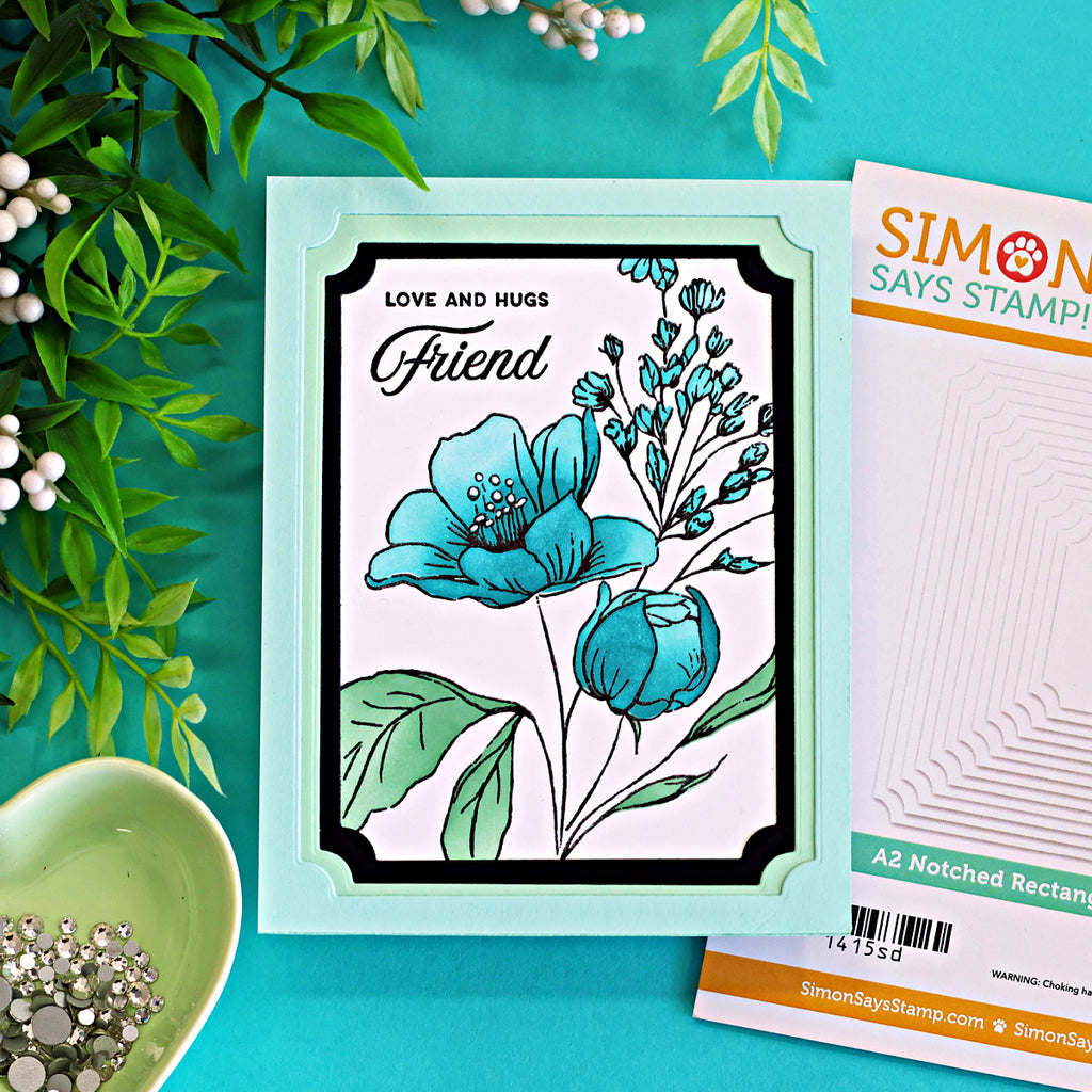 Simon Says Stamp Set of 2 Stencils Wild and Free Flowers 1152stc Always There Aqua Friend Card Sandi MacIver
