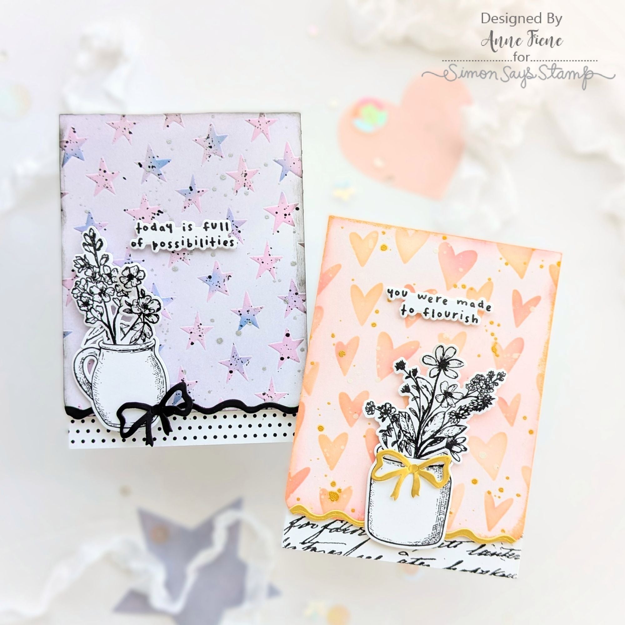 Simon Says Stamp Set of 3 Stencils Darling Patterns 1 1162st Anne Fiene Whimsical Pastel Floral Cards