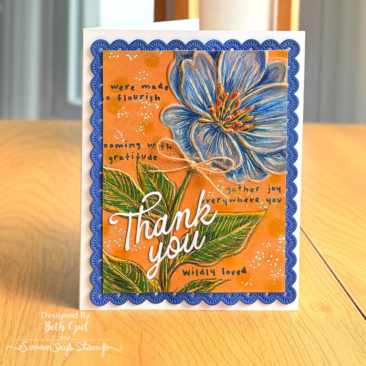 Simon Says Stamp Set of 3 Stencils Darling Patterns 1 1162st Beth Opel Blue Flower Thank You Card