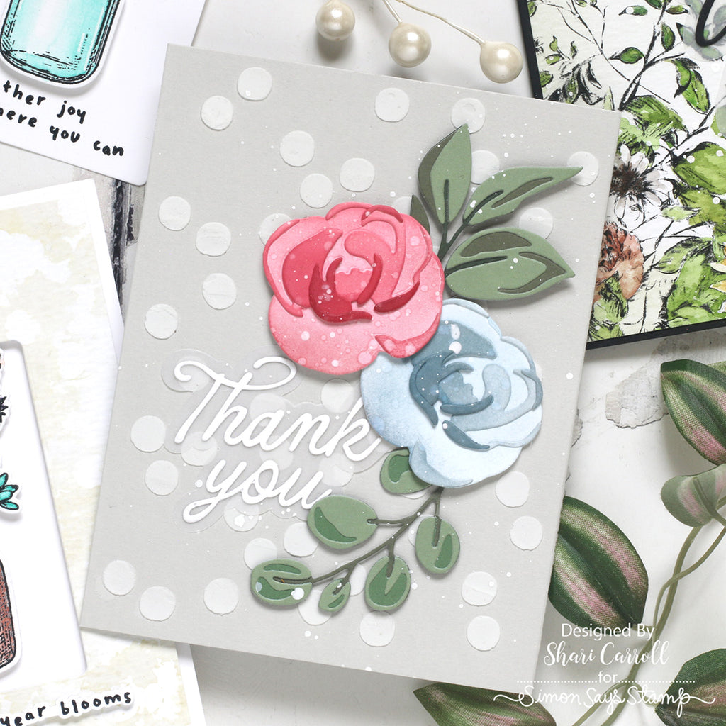 Simon Says Stamp Set of 3 Stencils Darling Patterns 1 1162st Shari Carroll Vintage Roses Thank You Card
