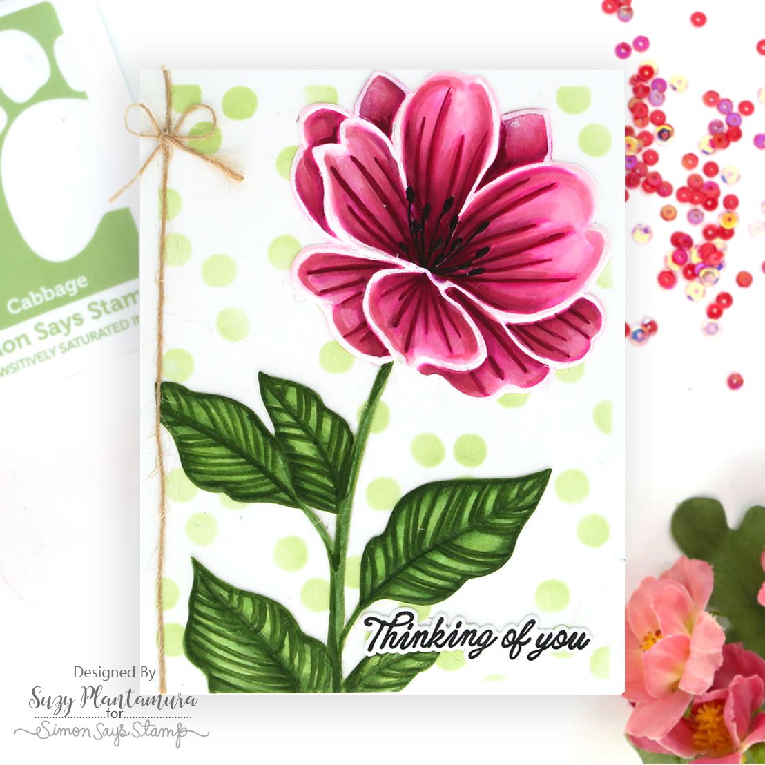 Simon Says Stamp Set of 3 Stencils Darling Patterns 1 1162st Suzy Plantamura Bold Pink Flower Thinking of You Card | color-code:ALT01