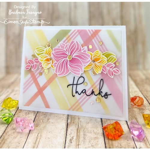Simon Says Stamp! Simon Says Stamps and Stencils SWOOPY FLOWERS set601sf Kisses Thanks Card Barbara Tarayao