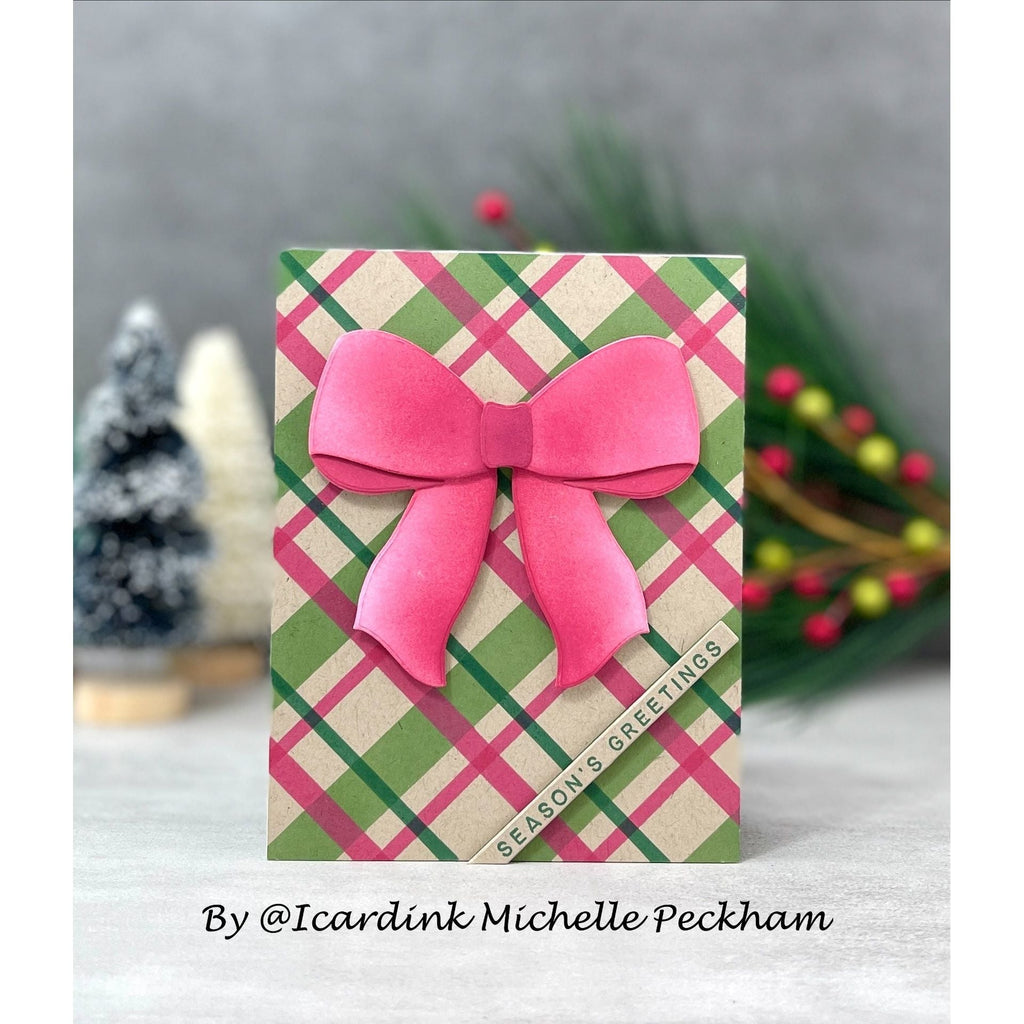 Simon Says Stamp Stencils Stripes and Plaid Builder 1048st Stamptember Christmas Card Michelle Peckham Pink Bow