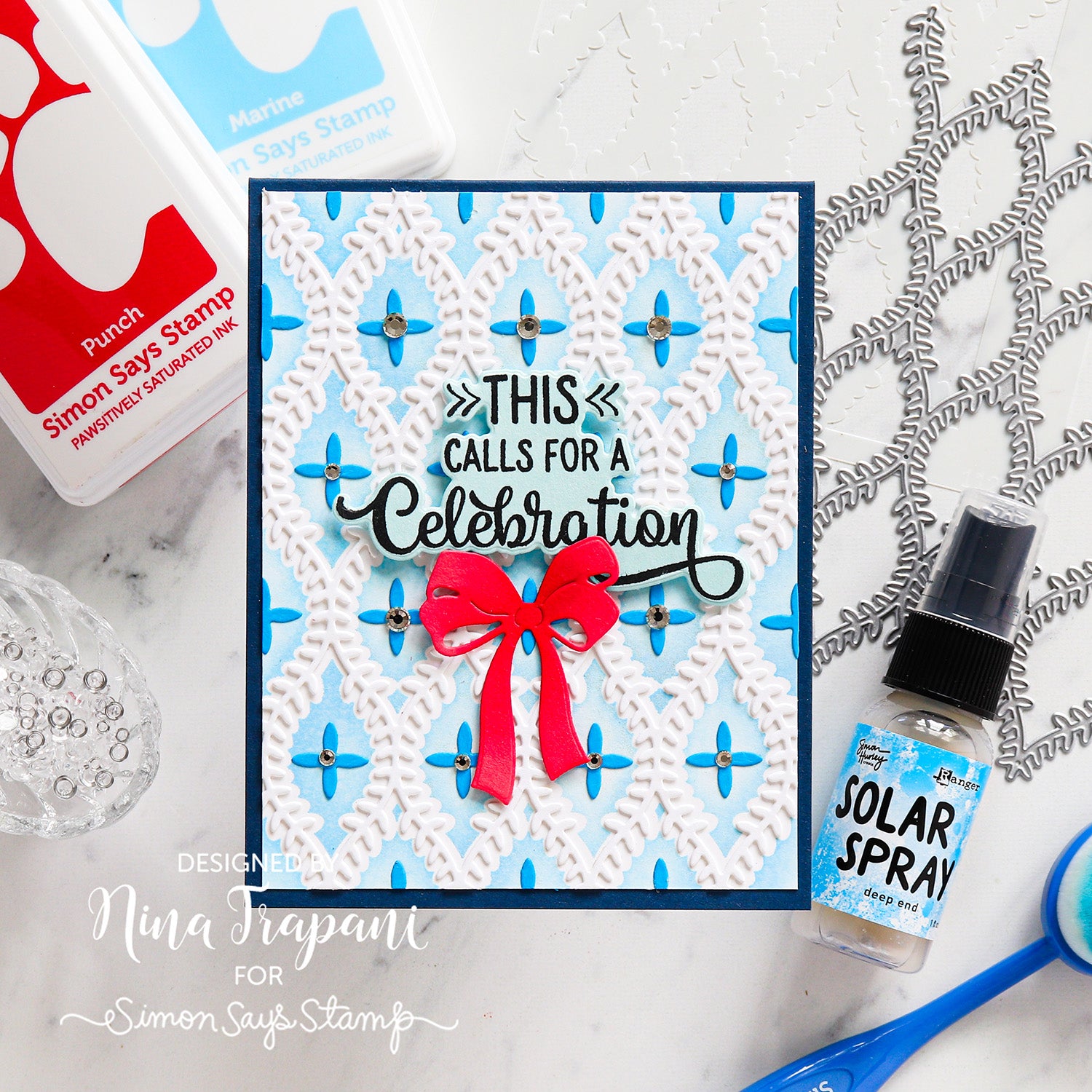 Simon Says Stamp Stencils and Die Willowweave set1225ww Always There Red, White, and Bow Celebration Card Nina-Marie Trapani | color-code:ALT04