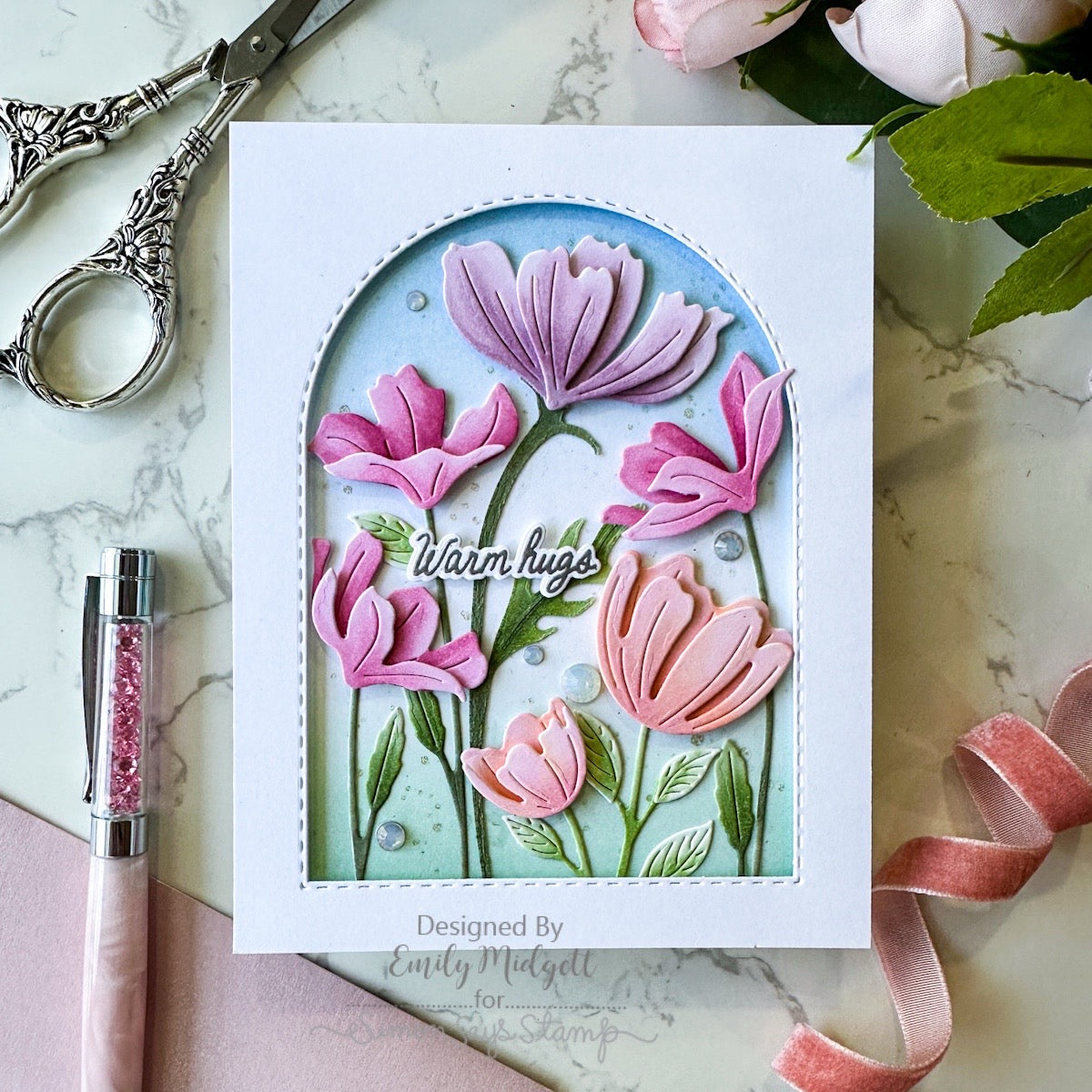 Simon Says Stamp Tissue Petal Stems Wafer Dies s1142 Every Happiness Emily Midgett Bouquet of Hugs Card