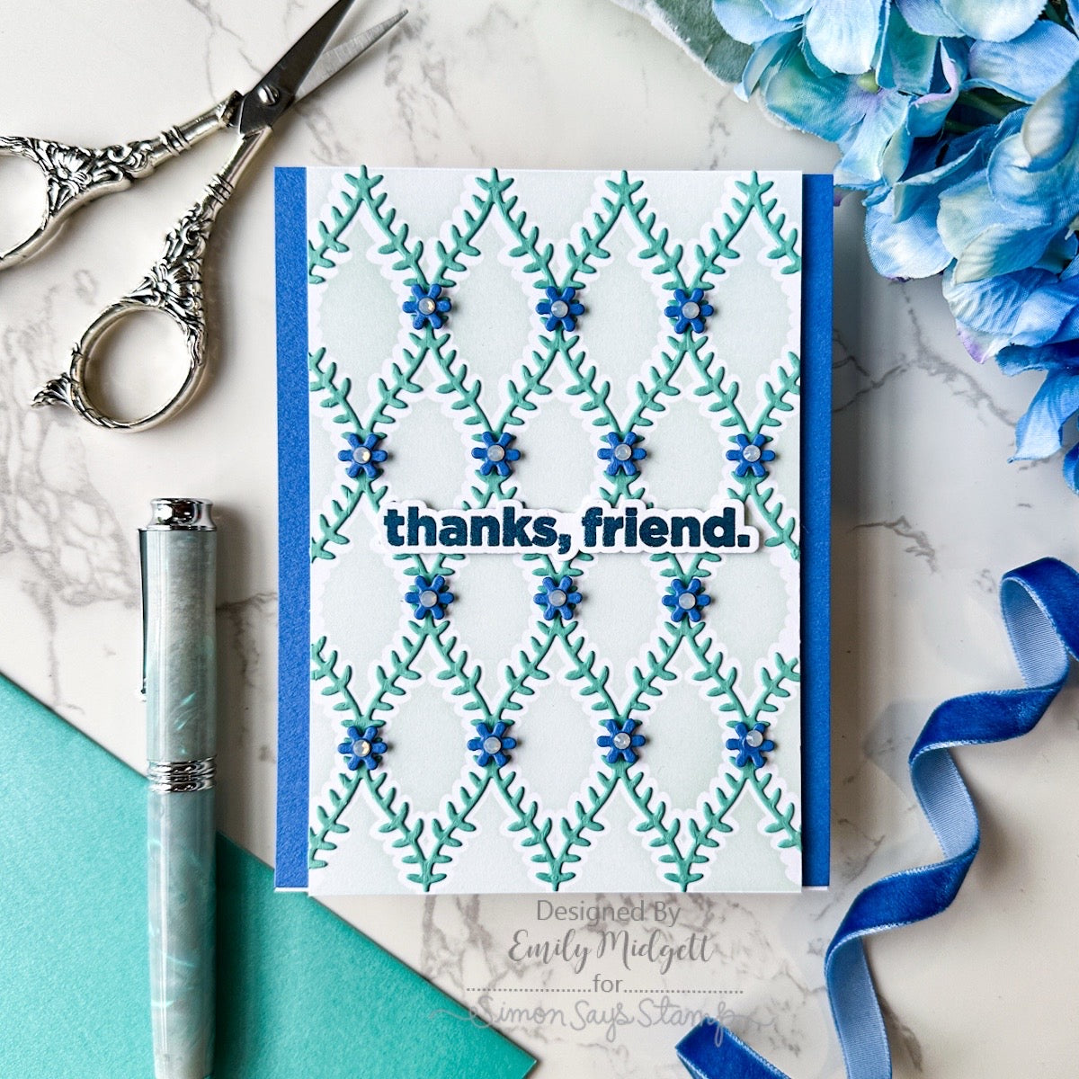 Simon Says Stamp Willowweave Plate Wafer Dies s1131 Blue Floral Friend Card Emily Midgett | color-code:ALT05
