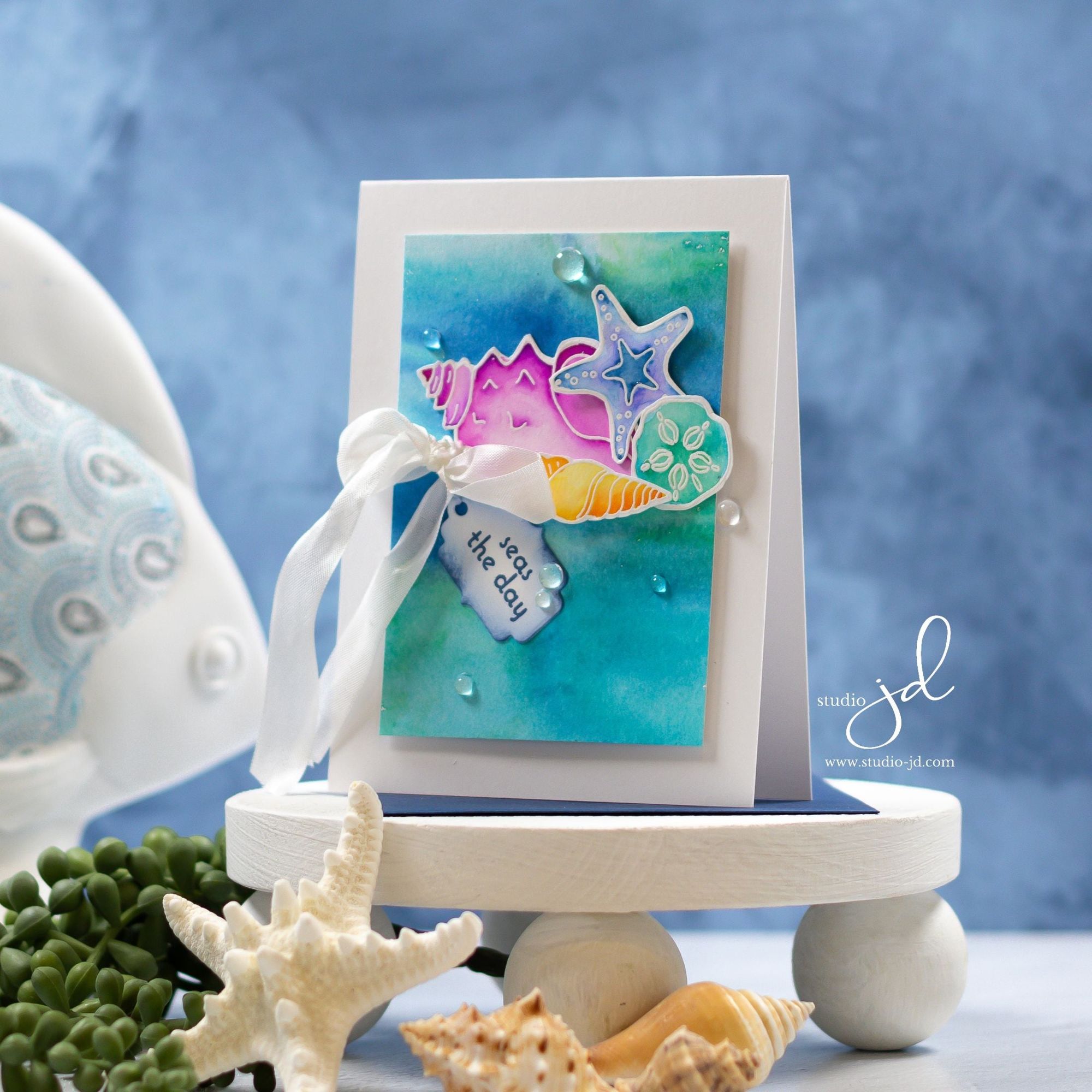 Simon Says Stamps Dies and Foil Cards Beachcombing set803bc Sunny Vibes Elegant Ocean Card Jean Doeringsfeld