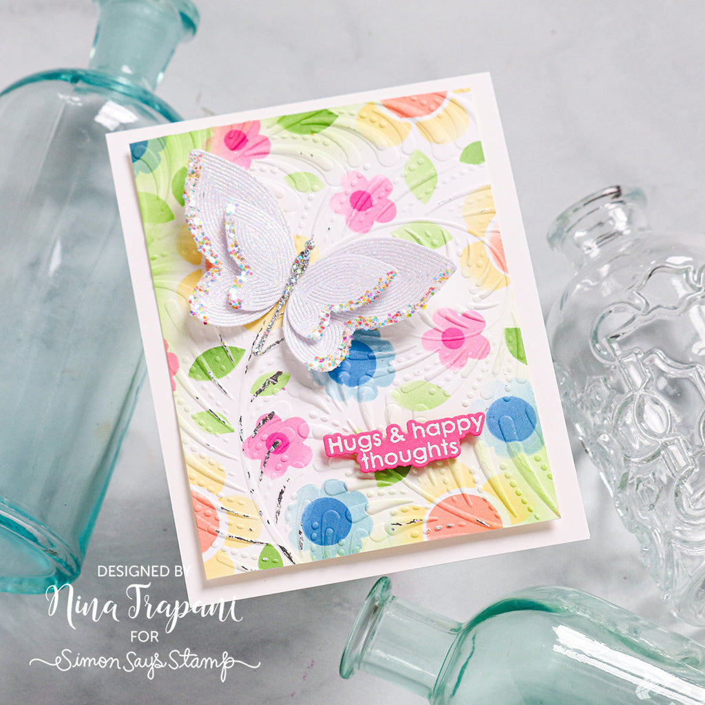 Simon Says Stamps Dies and Stencil Flower Power set777fp Celebrate Hugs Card | color-code:ALT04 Nina Trapani Butterfly Happy Thoughts