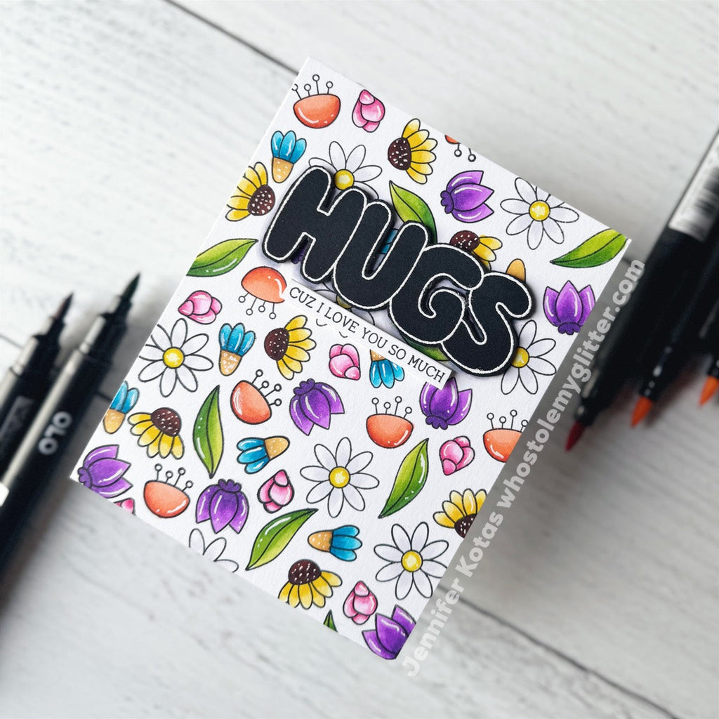 Simon Says Stamps Dies and Stencil Hugs To You set918ht To Be Loved Hugs Card | color-code:ALT02 Jennifer Kotas Overall Pattern