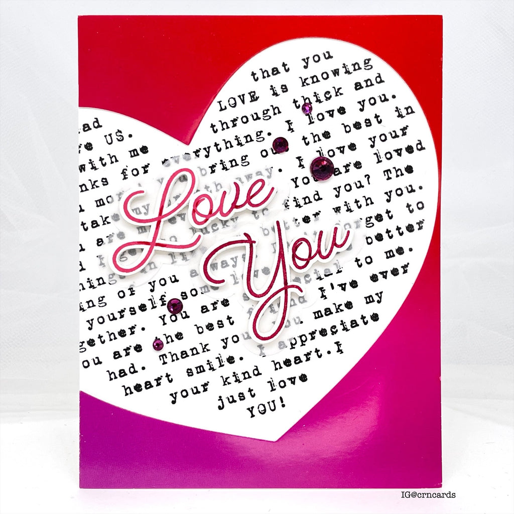 Simon Says Stamps and Dies Words of Love set1134wl Heart to Heart Cindy Norberg Off-the-Edge Heart Card