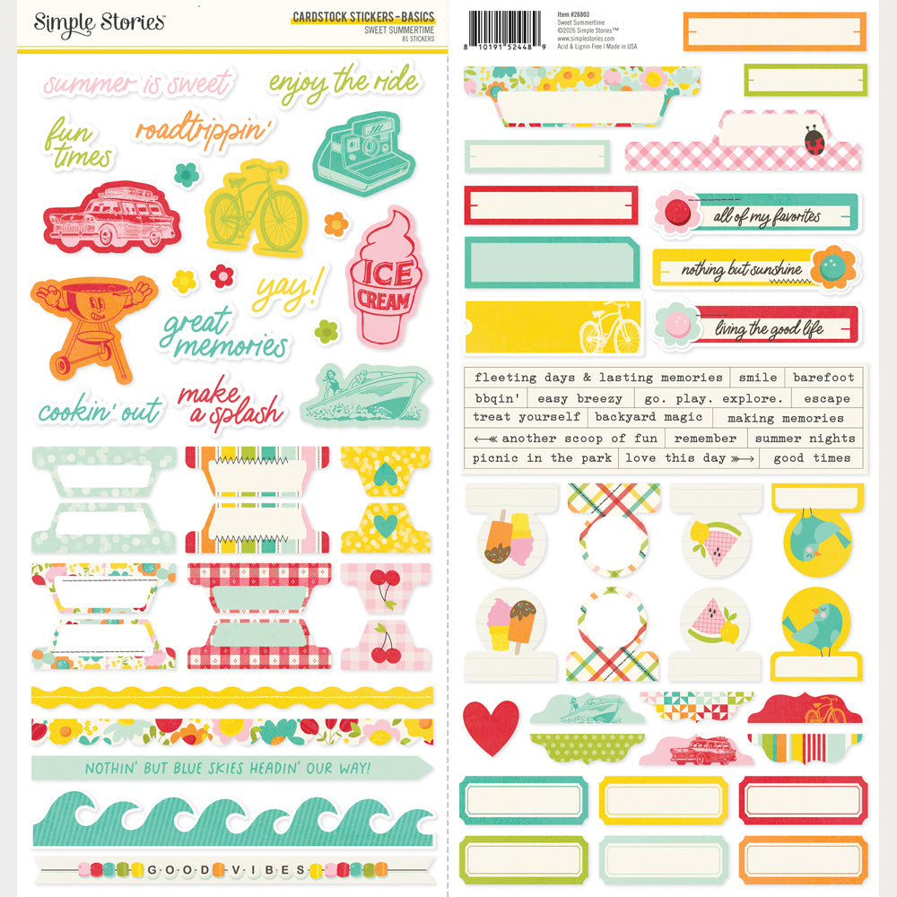Simple Stories Sweet Summertime 12 x 12 Collector's Essential Kit 26801 Summer Sentiments