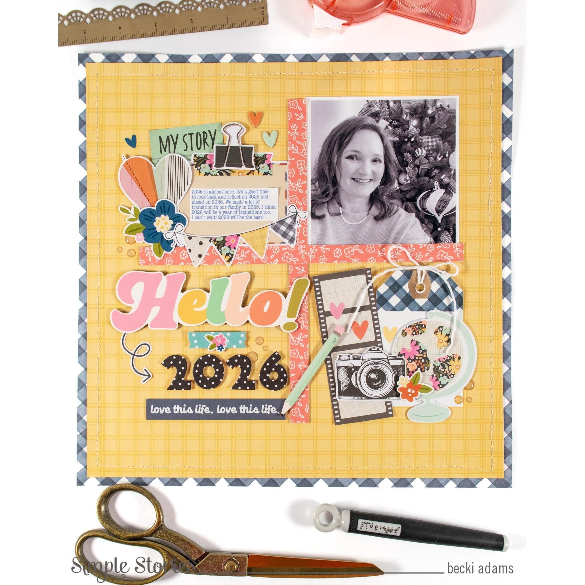 Simple Stories Take Note Floral Bits And Pieces 25920 Hello New Year Layout