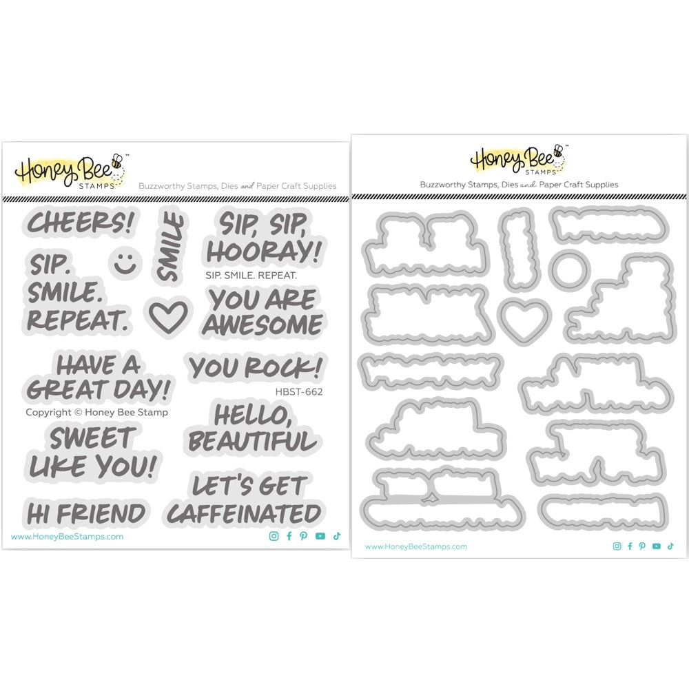 Honey Bee Sip Smile Repeat Clear Stamps And Dies Bundle