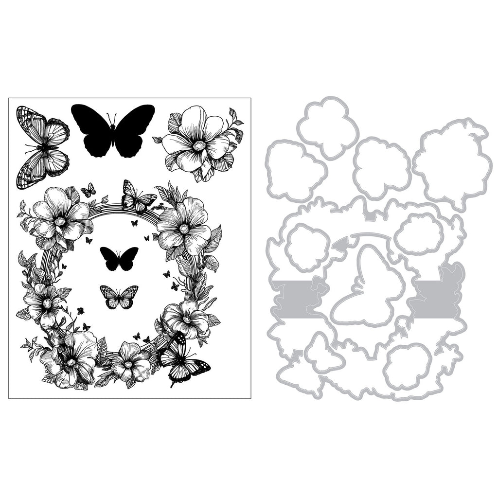Sizzix Studio Artful Blooms Clear Stamps and Framelits Dies 667031 line work