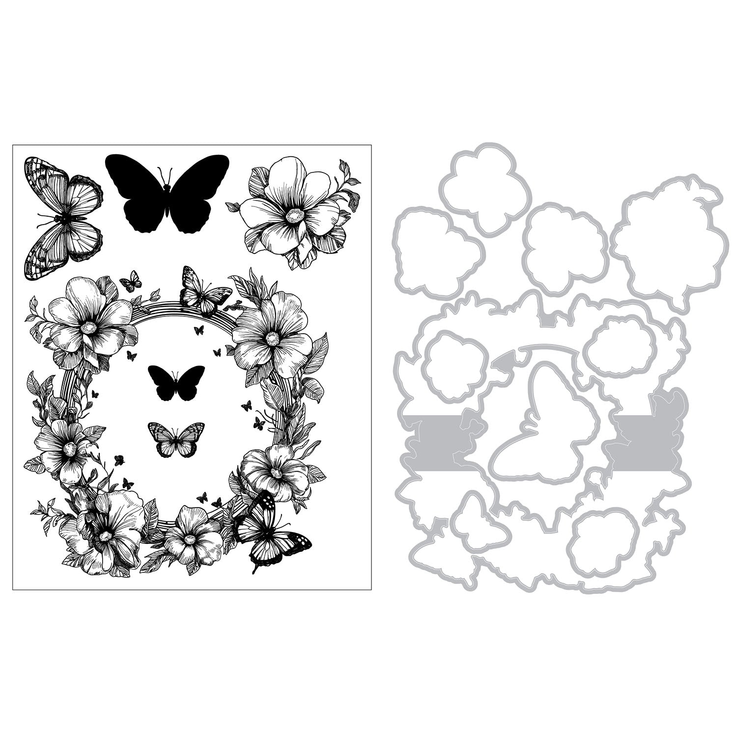 Sizzix Studio Artful Blooms Clear Stamps and Framelits Dies 667031 line work