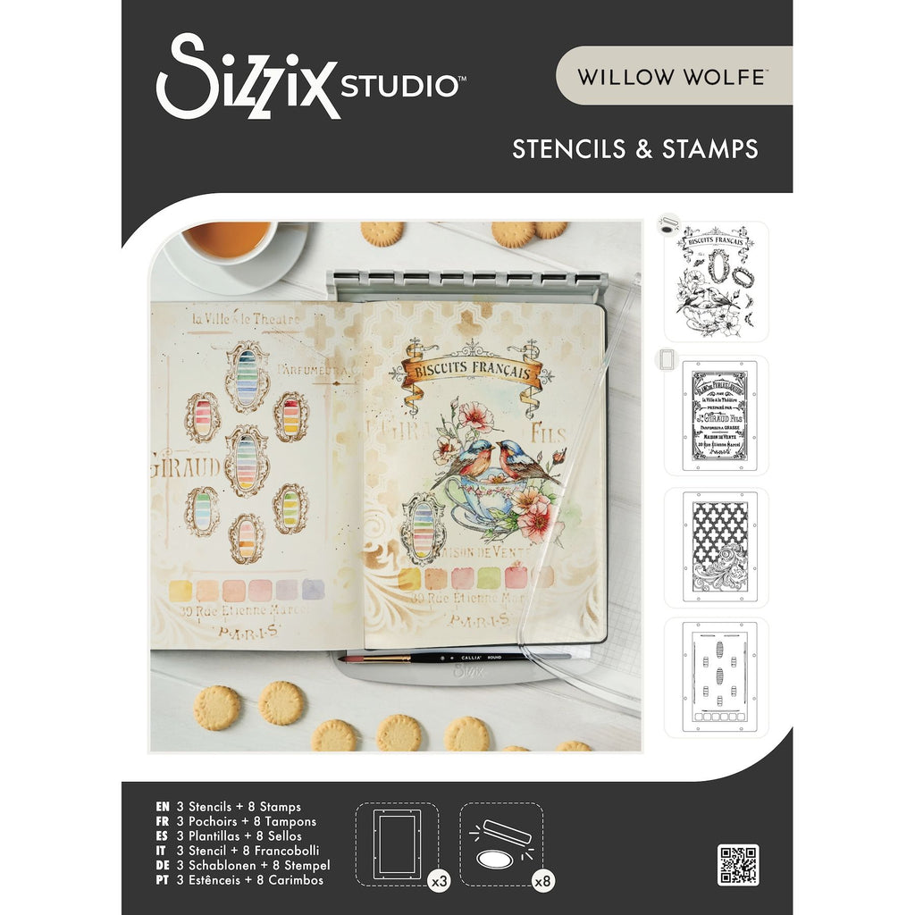Sizzix Studio Birds and Biscuits Clear Stamps and Stencils 667126