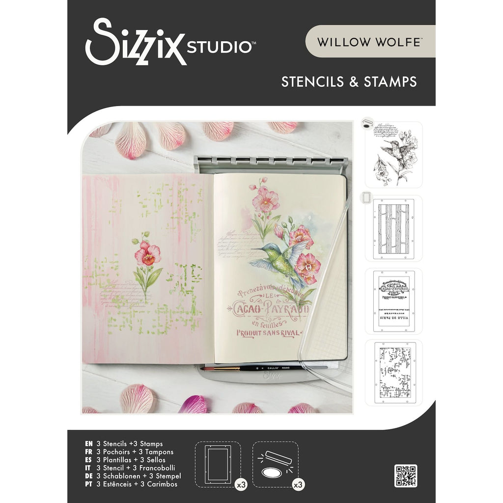 Sizzix Studio Hummingbird and Orchids Clear Stamps and Stencils 667125