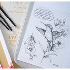 Sizzix Studio Hummingbird and Orchids Clear Stamps and Stencils 667125 bird on flower card