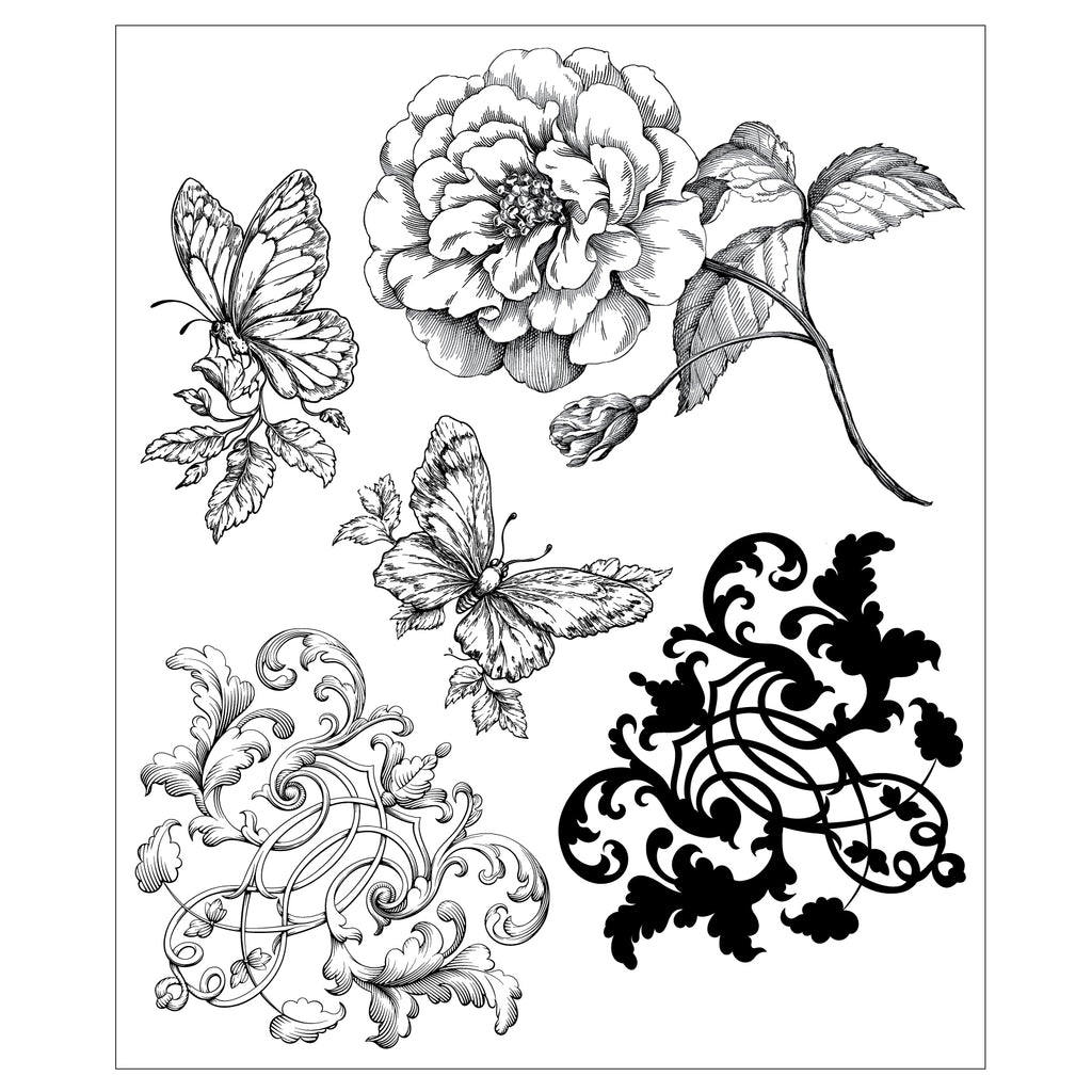Sizzix Studio Ornamental Butterflies Clear Stamp Set 667028 butterflies