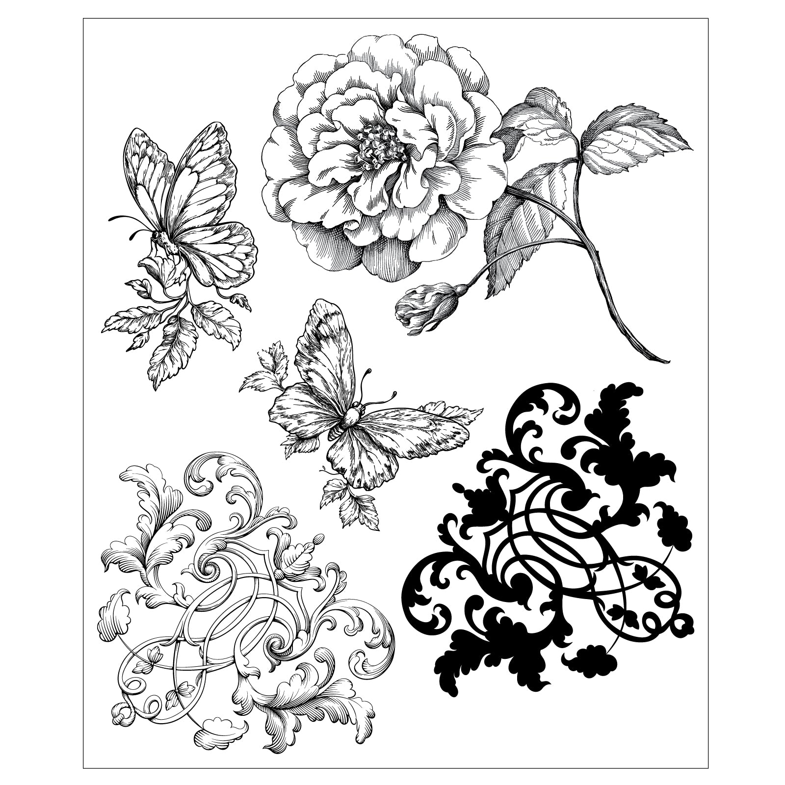 Sizzix Studio Ornamental Butterflies Clear Stamp Set 667028 butterflies